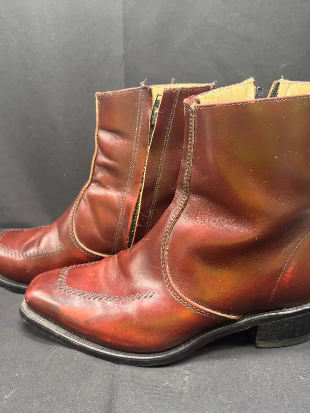 Vintage Men's Wrangler Chestnut Brown Leather Side Zip Ankle Western Boots Size